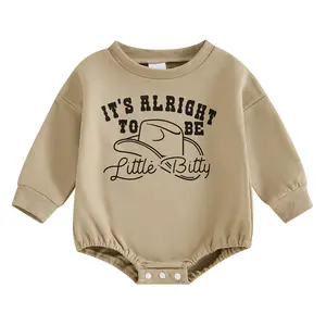 Newborn Baby Boy Bubble Romper Its Alright To Be Little Bitty Onesie Sweatshirt Bodysuit Cowboy Outfit#springtok