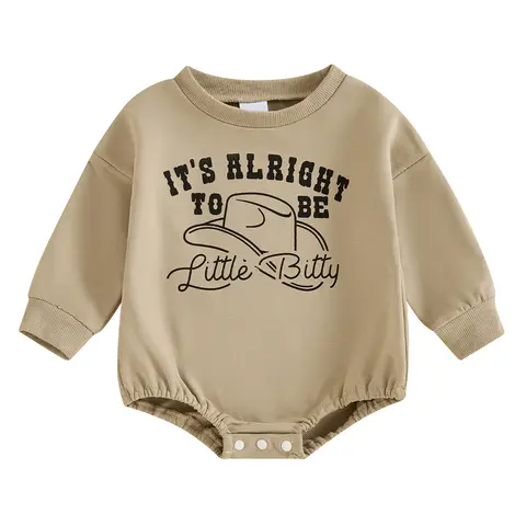 FOCUSNORM Newborn Baby Boy Bubble Romper Its Alright To Be Little Bitty Onesie Sweatshirt Bodysuit Cowboy Outfit