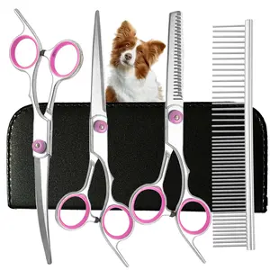 Professional Stainless Steel Dog Grooming Scissors Set, 5-In-1 Safety Pet Clippers Kit, Durable & Precise Trimming Tools, Grooming Supplies