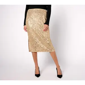 Susan Graver Occasions Pet Sequin Midi Pull-On Pencil Skirt