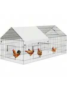 silver- Large , Metal Chicken Run For Yard With Anti-UV Cover, Outdoor Small Animal Playpen For Backyard Farm Chicken Rabbit Duck, Guinea Pig
