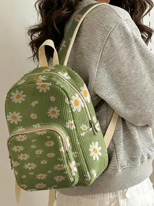 1 piece of Dice Pattern 2D Print Women's Backpack, Corduroy Texture with Multi-layer Storage | For School & Daily Outings, Stylish and Practical