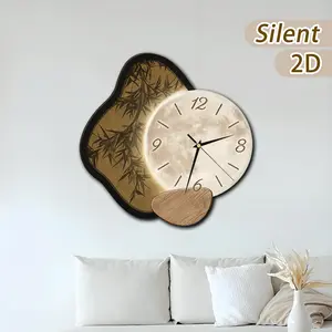 Wooden Silent Wall Clock, Moon Surface Design, Battery Operated, Available in 11.81 Inch or 15.75 Inch, Home Decor Gift