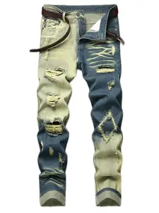 Fashion New Trendy Comfortable Multi-Craft Fried Zhazi Cat Whisker Multi-Pocket Novelty Ripped Men's Denim Trousers