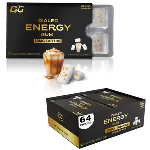 Dialed Energy Caffeine Gum (64 PIECES)| Nootropics for Energy & Focus | Sugar Free Gum with L-theanine + Taurine + Vitamins B6 & B12 | Aspartame Free, 0 Calories |