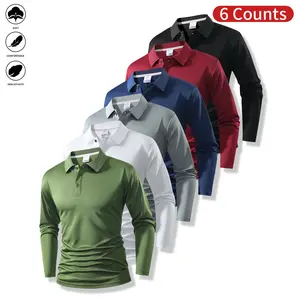6 Pack Men's polo Soft Long Sleeve Polo Shirts – Solid Color Design & Skin Friendly Fabric, Comfortable Material, TikTok Trending Items, Suitable for Casual Fall Wear & Gifting Ideas, Collared Shirt with Cufflinks, Everyday Workwear bundle