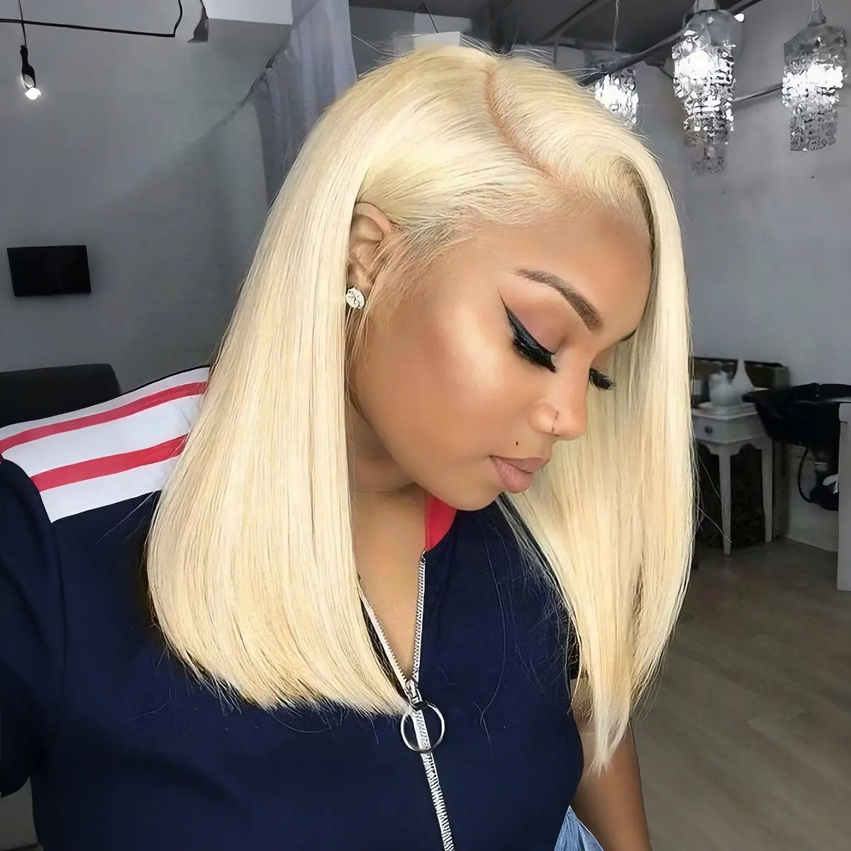 OQ HAIR 613 Blonde Bob Wig Human Hair 4x4 Lace Closure Wigs Human Hair 150 Density 12 Inches