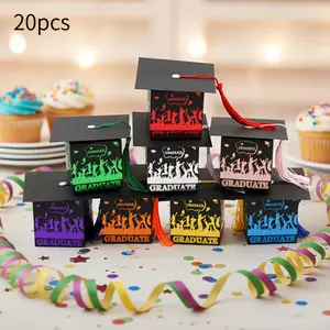 20pcs Graduation Gift Boxes In The Shape Of Graduation Caps, With Gold Foil Stamping And Tassels, Suitable For University And High School Graduation Party Decorations, Graduation Gift Packaging Boxes
