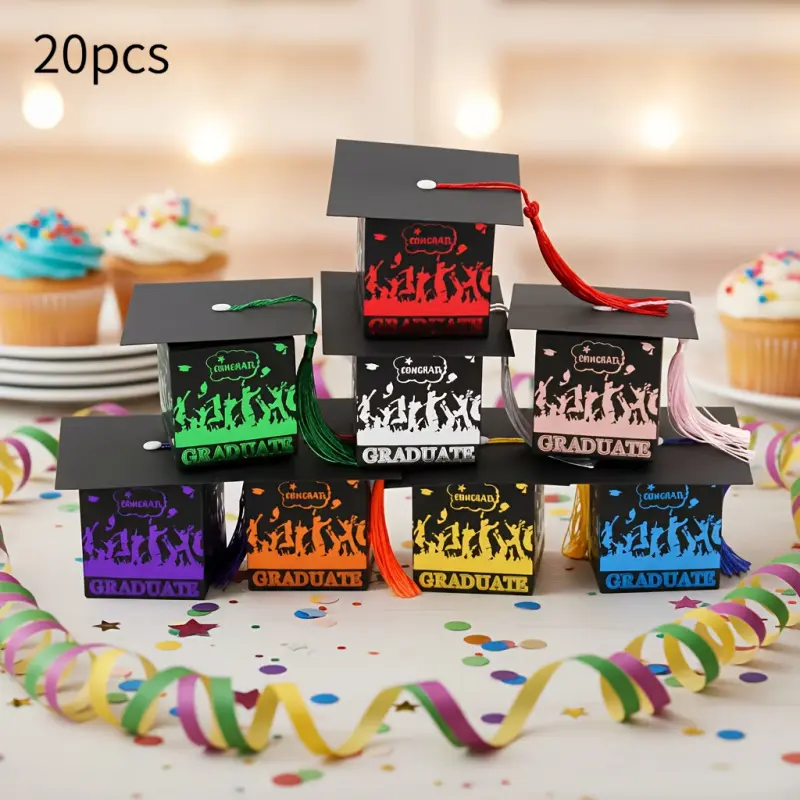 20pcs Graduation Gift Boxes In The Shape Of Graduation Caps, With Gold ...