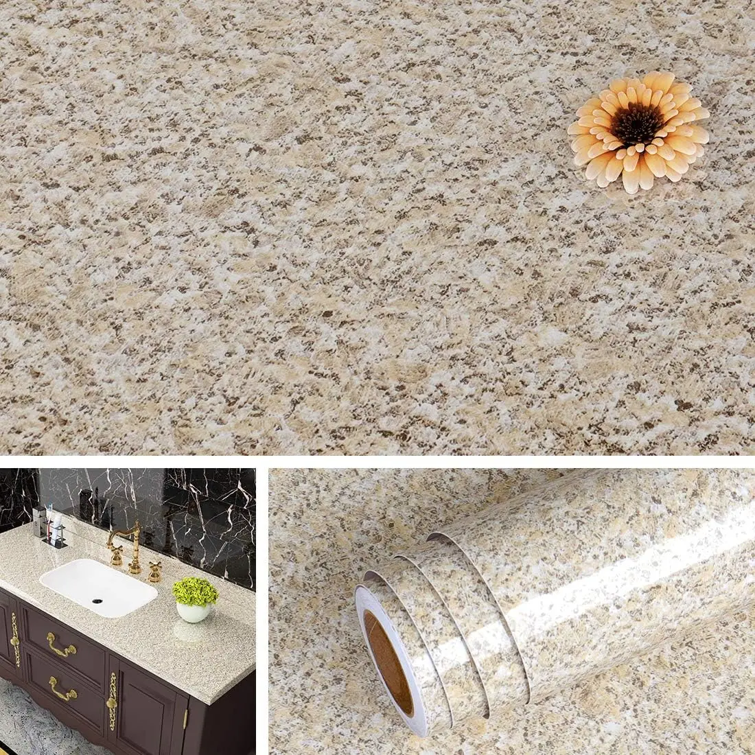 Contact Paper for Countertops Beige Granite Wallpaper Kitchen Countertop Peel and Stick Desk Covering Self Adhesive Laminate Counter Top Contact Paper  Vinyl Wrap 15.8x78.8 Inch