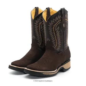 SQUARE TOE NOBUCK PYTHON CHOCO DOUBLE DENSITY SOLE LEATHER BOOT-H52M6394