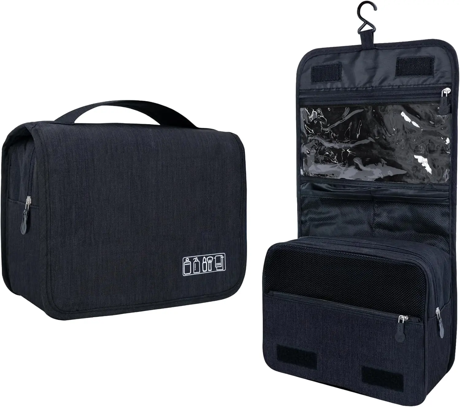 Large Capacity Toiletry Bag Travel Bag with Hanging Hook for Men and Women  Travel  Bag Bathroom Storage Bag for Brushes Set,Full-Sized Shampoo,Toiletries,Accessories-Black