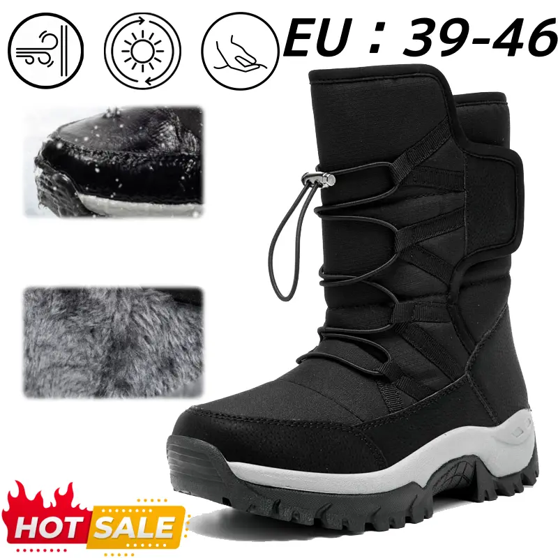 Men's Winter Snow Boots - Outdoor Skiing Footwear, Anti-Cold Plush-Integrated Mid-Leg Shoe, Walking Shoes, Closed