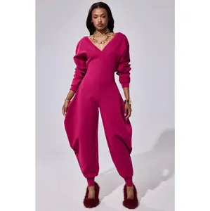 COMFY COZY SWEATSHIRT JUMPSUIT IN PLUM