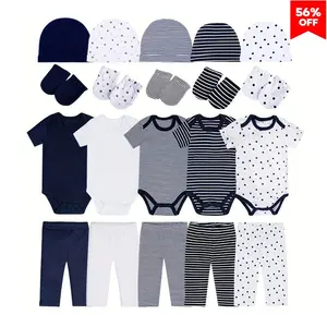 JY.COZY FOR BABY 20 Pack Baby Clothes Set Newborn Essentials Unisex Outfit with Hats Mittens Leggings Striped Onesies Polka Dot Soft Infant Wear Newborn Gift Set Baby Shower Must Haves Newborn Baby Girl Clothes
