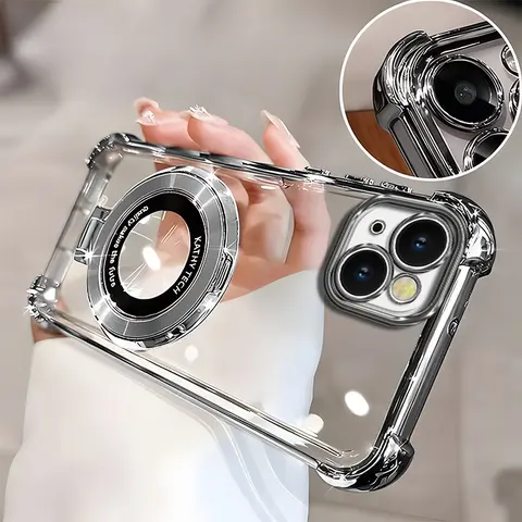 Suitable for [iPhone 14 Plus] high-end phone case, Electroplated Luxury Clear Phone Case with Ring Stand Holder 4-Corner Shockproof Camera Protective Cover 952