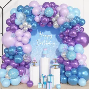 157 Pcs Frozen Balloon Arch Garland Kit, Blue Purple Sliver Snowflake Balloons Different Size for Winter Princess Wonderland Shower Decorations Ice Snow Theme Birthday Party Decor