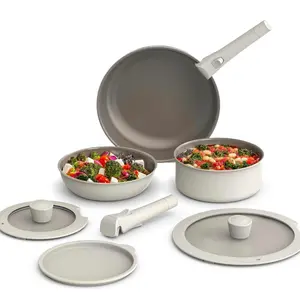 Bella 8 Piece Removable Handle Cookware Set Fits Anywhere Kitchenware with EverGood Ceramic Nonstick Coating Dishwasher & Oven Safe All Stovetops Compatible oatmilk