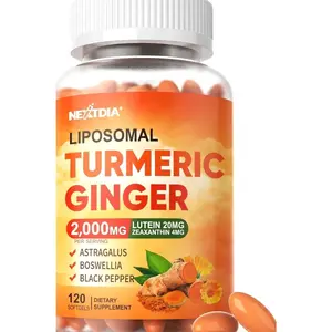 Liposomal Turmeric Curcumin and Ginger Supplement Softgels 2000mg, 95% Curcuminoids, Organic Turmeric Root Extract with Black Pepper for Superior Absorption, Plus Lutein Zeaxanthin, Non-GMO, 120 Pills