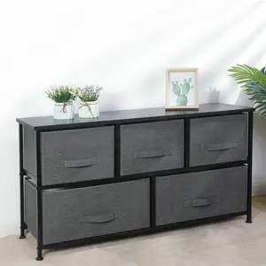 SuperDeal 5 Drawer Fabric Dresser Chests, Wide Storage Tower, Kids Toys Organizer Unit for Bedroom Livingroom Closet Nursery Hallway, Dark Grey