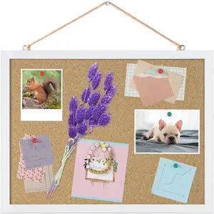 Cork Board Bulletin Board 15.7 x 12 Inches with Rectangle White Frame Hanging Pin for Office Home Message Board or Vision Board Decoration