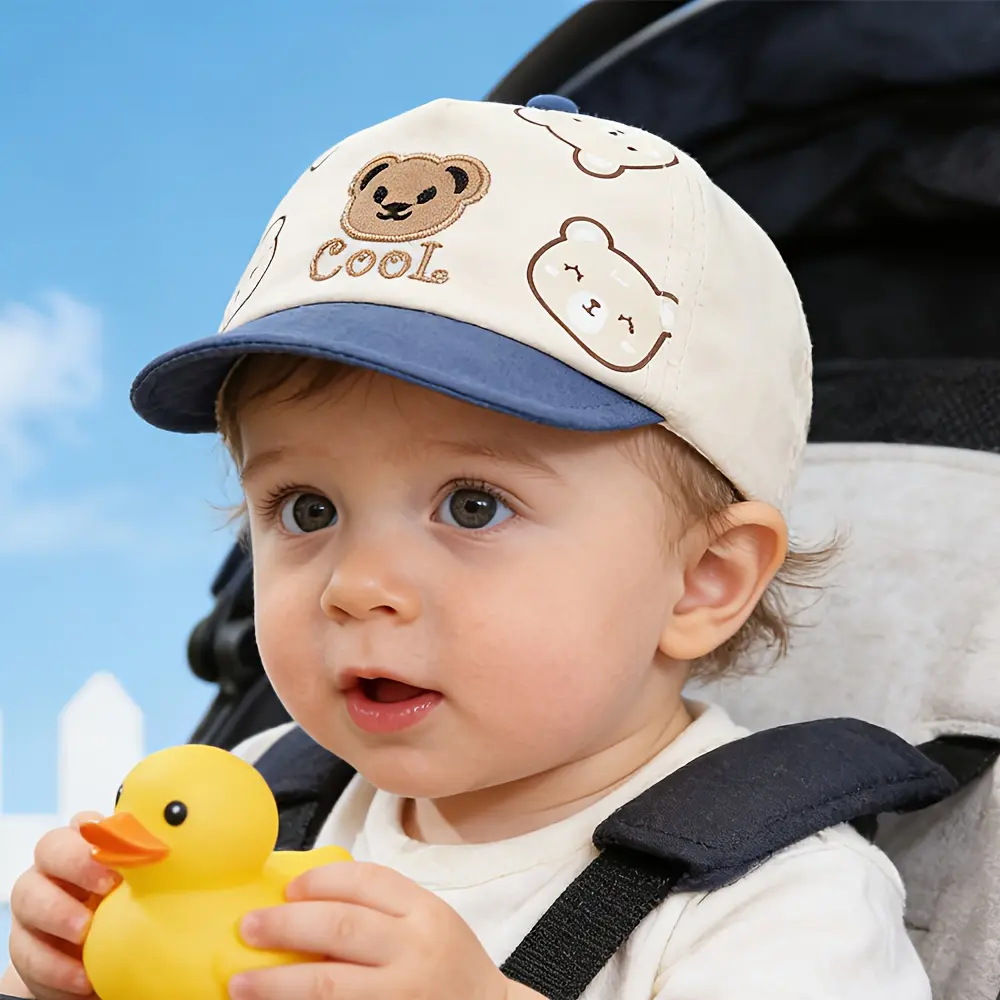 1pc baseball cap, cute cartoon bear pattern, with a soft brim, lightweight, Funny Cap, Novelty Cap, suitable for Children outdoor play, walking, and traveling, Toddler Hat