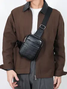 1pc Men's slanted shoulder chest bag, solid color waist bag, Zipper fanny pack, zipper closure, versatile, suitable for white-collar workers, commuting, shopping