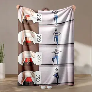 1 piece Fat-burning and slimming dynamic core training tutorial themed flannel blanket - Super soft fluffy flannel sofa blanket, suitable for beds and sofas, all-season use, modern geometric pattern design, digital printing, 100% polyester