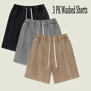 3 Pack Men’s Acid Washed Shorts 260G Heavyweight – Cotton Athletic Sweat Shorts, Elastic Waist Drawstring Gym Shorts, Vintage Streetwear with Pockets