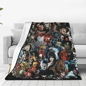 Horror Movie Flannel Blanket,Horror Movie Villains Flannel BlanketFeaturing Classic Horror Icons PrintLightweightCozyWarmPerfect for Halloween DecorationMovie NightsHome DecorDorm RoomGift for Horror EnthusiastsComfortable SofaBed and Travel
