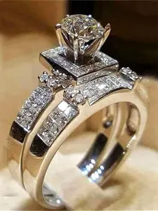2 Pcs/Set Elegant Cubic Zirconia Ring For Women For Wedding Engagement Anniversary Party Jewelry Valentine's Day Gift