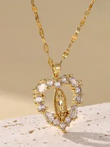 Elegant Virgin Mary Heart Shaped Zircon Pendant Necklace, Fashionable Simple Design for Women, Daily Prayer Versatile Personalized Jewelry, Sentimental Necklaces, Sparkling CZ Necklace, Zirconia Neck Chain