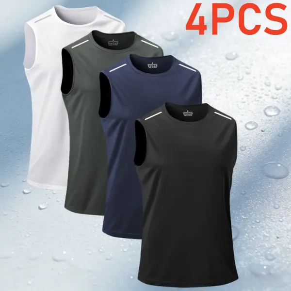 Men's 4-Pack Athletic Tank Tops, Solid Color Ice Silk Set, Fitted Quick-Drying Activewear for Summer Gym Workouts, Activewear Athletic, Athletic Style Men's Sports Singlet