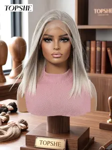 Topshe Summer Bestseller 13*6 Lace Front Synthetic Wig, Silver Color Gradient Gold, 12 Inch Short Straight Wig for Women