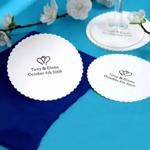 100 Pack Personalized Paper Coaster Wedding Favors With Scalloped Edges