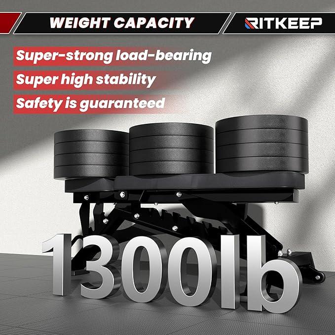 RitKeep 1300lbs Heavy Duty Weight Bench, Adjustable Weight Bench Workout Bench Press Set for Home Gym Strength Training, Portable Incline Bench with Wheels for Full Body Fitness