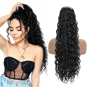 YEAME Drawstring Braided Ponytail Extension, 22 Inch Boho Braid Synthetic Curly Hair Extensions Ponytail Natural Hair Pony Hairpiece for Black Women Girls