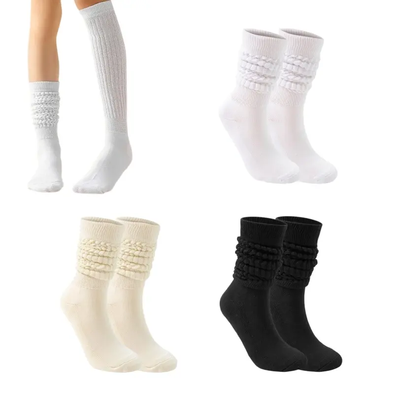 3 pairs of Women Slow Socks, stacked design, suitable for parties, gatherings, daily casual wear, all year round wear