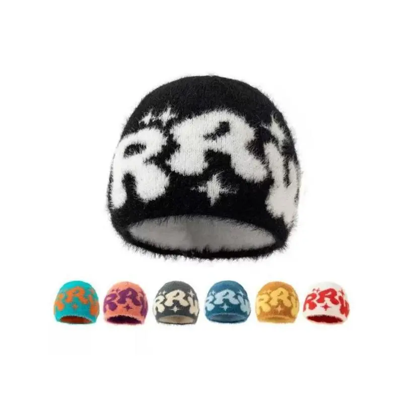 Unisex Knit Beanie with Letter Jacquard Pattern, Soft Faux Fur Lining, Thermal Fur-Lined Winter Headwear for Daily Wear & Outdoor Activities | TikTokShop Black Friday, Fur-Lined Hats, Thermal Hats