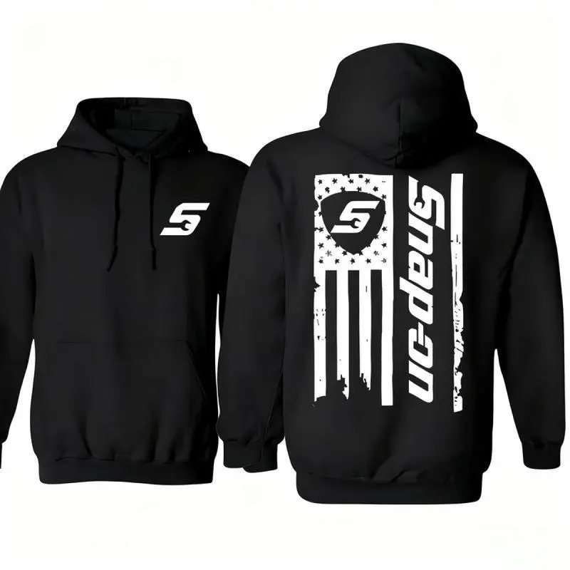 Snap-on Hoodie - 2-Sided American Flag and Tool Graphic - Durable Pullover - Trendy Men's & Women's Top Tshirt, Hoodie and Sweatshirt