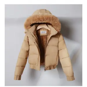 Women's Zip Up Pocket Design Shirred Waist Jacket Fuzzy Trim Fleece Lined Hooded Puffer Coat Windproof Jackets Casual Outerwear(Sheets)