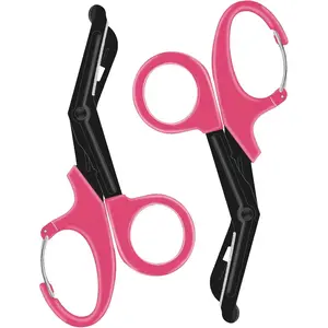 2 Pack 7.5" Trauma Shears Bandage Medical Scissors with Carabiner Fluoride Coated Non-Stick Blades Patented Stainless Steel for Nurses Doctors Nursing Students (Pink)