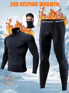 Men's Ultra High Neck Thermal Underwear Set – Soft, Breathable & Warm Top and Pants for Skiing, Outdoor Winter Sports, Athletics & Base Layer Wear, Compression Garment