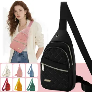 Solid Color Quilted Design Fanny Pack,Casual Large Capacity Zipper Chest Belt Chest bag with Matching Multiple Pockets for Daily Use,Ideal Gift for Moms