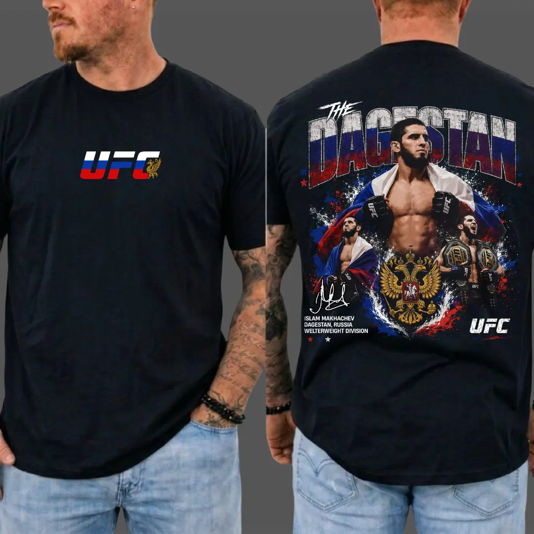 Men's UFC Islam Makhachev UFC 330 Dagestan T-Shirt, The Dagestan Islam Makhachev UFC Graphic Tee, UFC MMA Shirt, Gift for Fighters, Sports Apparel Cotton Tee, UFC Merch, Vintage Casual Style Gift, MADE IN USA