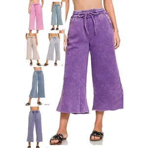 Zenana Acid Washed Fleece Palazzo Pants