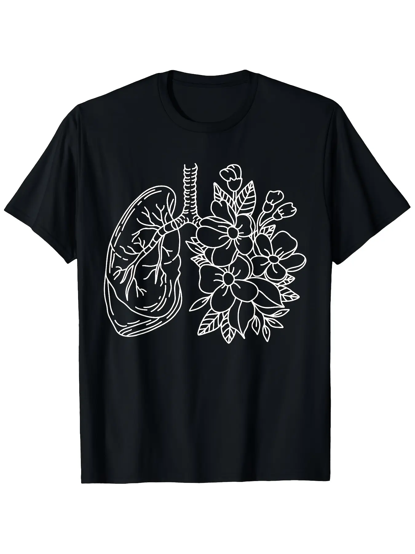 Floral Lungs Anatomical Labeled Anatomy T Shirt fo unisex soft cotton short sleeve t shirt, vintage graphic casual tee for men women teens, perfect birthday holiday gift for camping travel gym daily street  wear