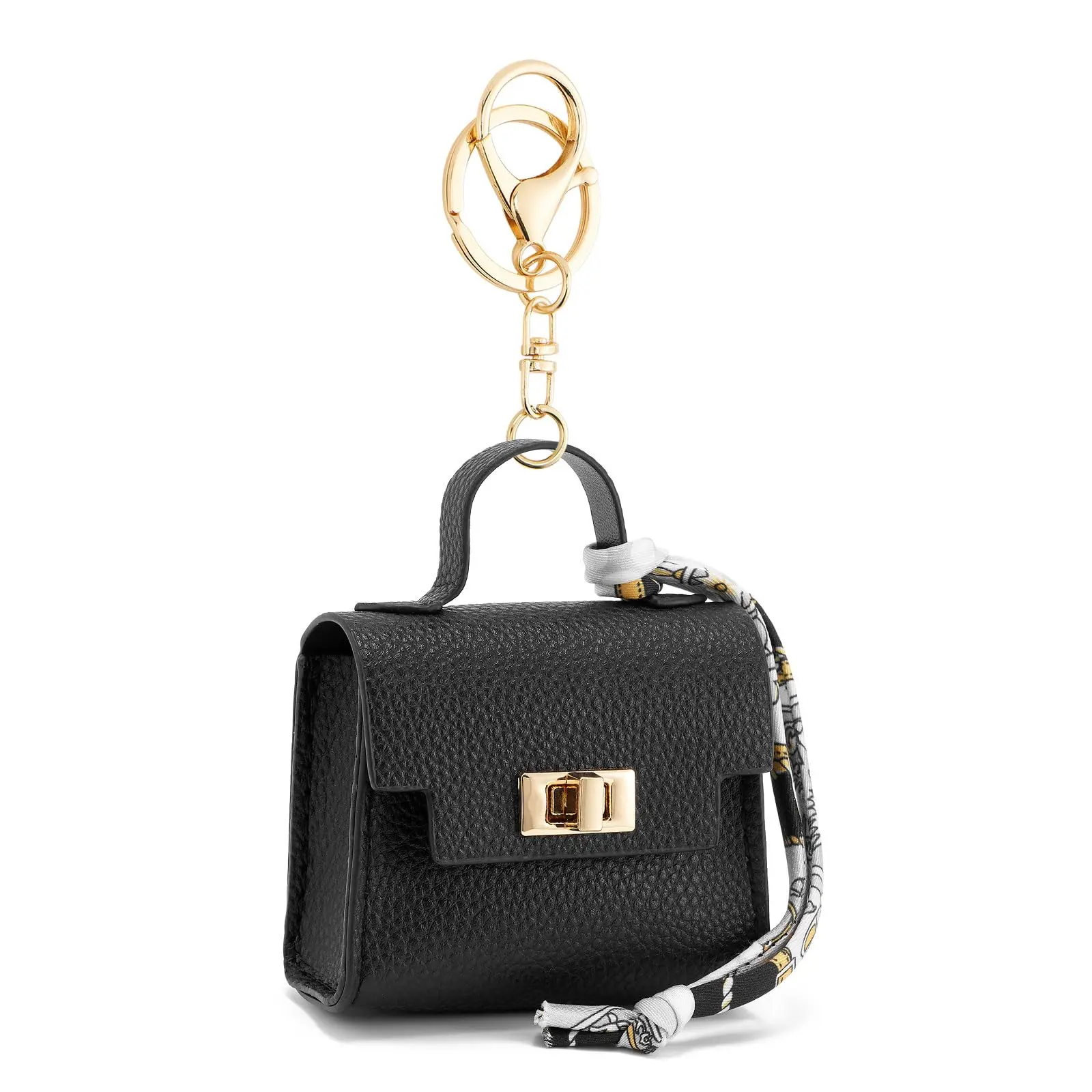 Mini Backpack Keychain, Cute Coin Purse Keychain PU Leather Backpack Purse Key Chain Little Earbud Bag Keychains for Women Mini Card Data Cable Organizer, Black