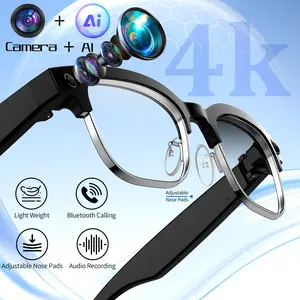 AI Metal Half-Frame Smart Glasses with AI Voice Assistant 164-language Real-time Translation Photo Video Capture Bluetooth Calls Music Ideal for Travel Adventure，Easter Gift