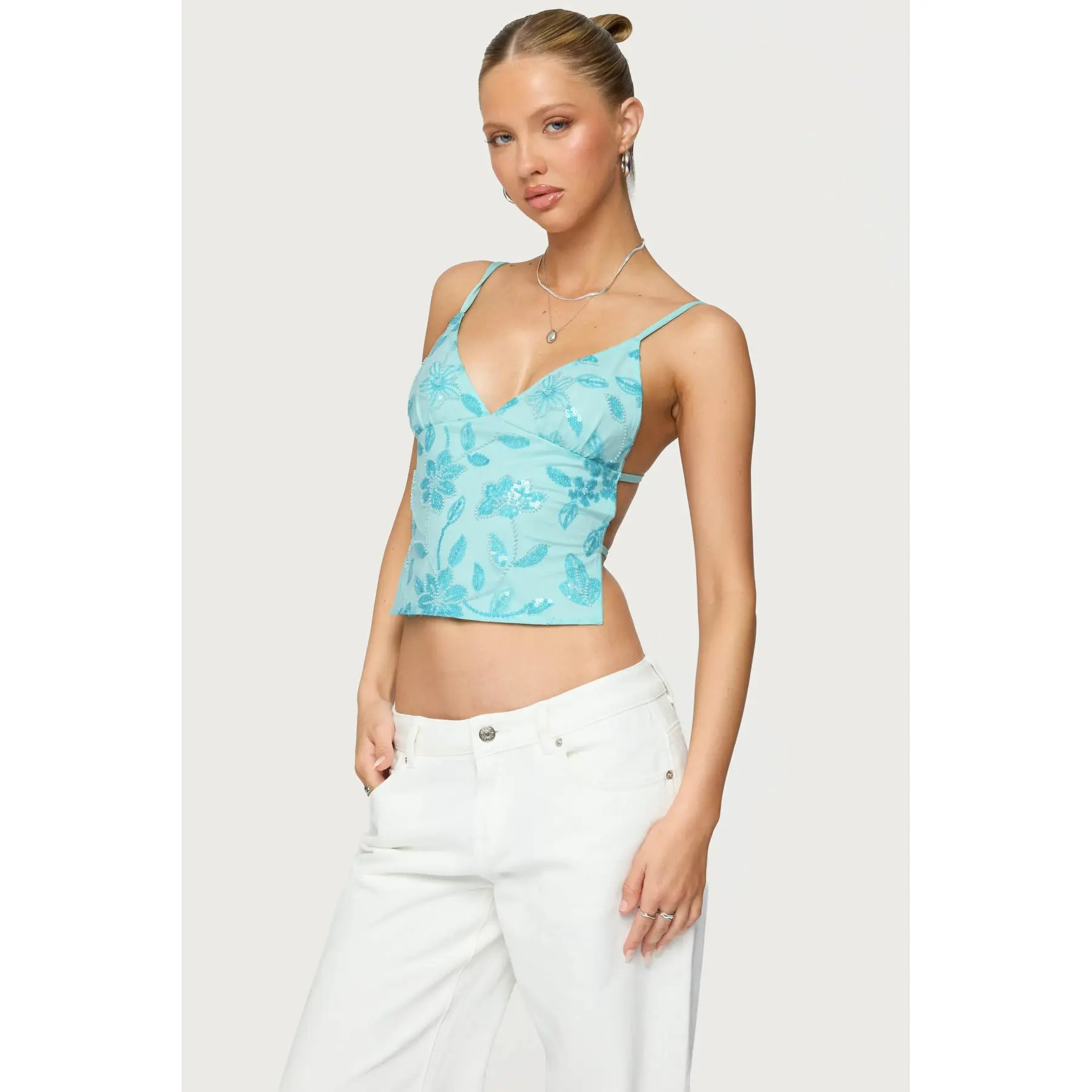 Pia Sequin Floral Backless Top